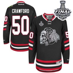 Corey Crawford Chicago Blackhawks Reebok Premier White Black Skull 2014 Stadium Series 2015 Stanley Cup Jersey