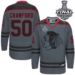 Corey Crawford Chicago Blackhawks Reebok Premier Charcoal Cross Check Fashion 2015 Stanley Cup Jersey