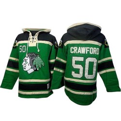 Corey Crawford Chicago Blackhawks Premier Green Old Time Hockey Sawyer Hooded Sweatshirt Jersey