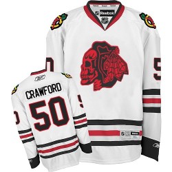 Corey Crawford Chicago Blackhawks Reebok Premier White Red Skull Jersey