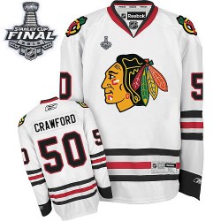 Youth Corey Crawford Chicago Blackhawks Reebok Authentic White Away 2015 Stanley Cup Jersey