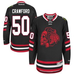 Youth Corey Crawford Chicago Blackhawks Reebok Authentic Black Red Skull 2014 Stadium Series Jersey