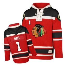 Glenn Hall Chicago Blackhawks Authentic Red Old Time Hockey Sawyer Hooded Sweatshirt Jersey