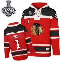 Glenn Hall Chicago Blackhawks Authentic Red Old Time Hockey Sawyer Hooded Sweatshirt 2015 Stanley Cup Jersey