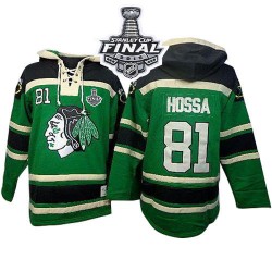 Marian Hossa Chicago Blackhawks Authentic Green Old Time Hockey Sawyer Hooded Sweatshirt 2015 Stanley Cup Jersey