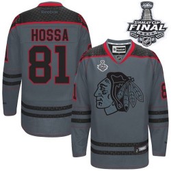 Marian Hossa Chicago Blackhawks Reebok Premier Charcoal Cross Check Fashion 2015 Stanley Cup Jersey