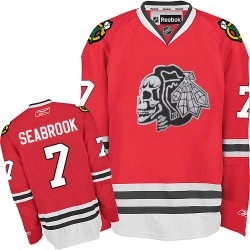 Youth Brent Seabrook Chicago Blackhawks Reebok Authentic White Red Skull Jersey