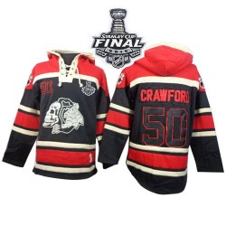 Corey Crawford Chicago Blackhawks Authentic Black Old Time Hockey Sawyer Hooded Sweatshirt 2015 Stanley Cup Jersey