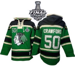 Corey Crawford Chicago Blackhawks Authentic Green Old Time Hockey Sawyer Hooded Sweatshirt 2015 Stanley Cup Jersey