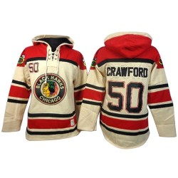 Corey Crawford Chicago Blackhawks Authentic White Old Time Hockey Sawyer Hooded Sweatshirt Jersey