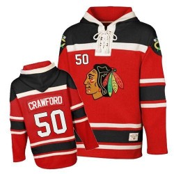 Corey Crawford Chicago Blackhawks Authentic Red Old Time Hockey Sawyer Hooded Sweatshirt Jersey