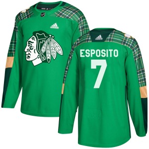 Youth Phil Esposito Chicago Blackhawks Adidas Authentic Green St. Patrick's Day Practice Jersey