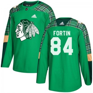 Youth Alexandre Fortin Chicago Blackhawks Adidas Authentic Green St. Patrick's Day Practice Jersey