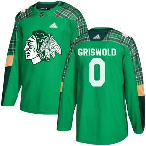 Youth Clark Griswold Chicago Blackhawks Adidas Authentic Green St. Patrick's Day Practice Jersey