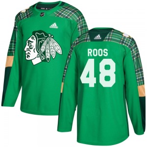 Youth Filip Roos Chicago Blackhawks Adidas Authentic Green St. Patrick's Day Practice Jersey