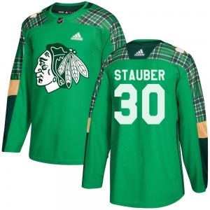 Youth Jaxson Stauber Chicago Blackhawks Adidas Authentic Green St. Patrick's Day Practice Jersey