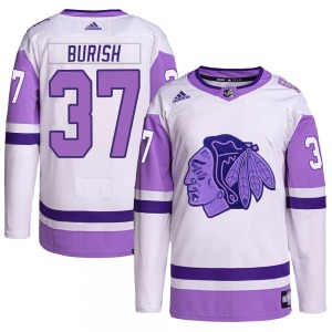 Youth Adam Burish Chicago Blackhawks Adidas Authentic White/Purple Hockey Fights Cancer Primegreen Jersey