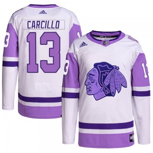 Youth Daniel Carcillo Chicago Blackhawks Adidas Authentic White/Purple Hockey Fights Cancer Primegreen Jersey