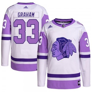 Youth Dirk Graham Chicago Blackhawks Adidas Authentic White/Purple Hockey Fights Cancer Primegreen Jersey