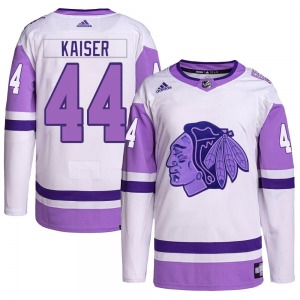 Youth Wyatt Kaiser Chicago Blackhawks Adidas Authentic White/Purple Hockey Fights Cancer Primegreen Jersey