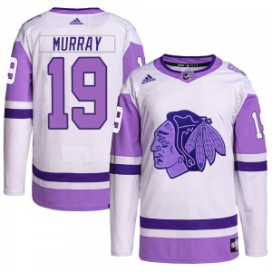 Youth Troy Murray Chicago Blackhawks Adidas Authentic White/Purple Hockey Fights Cancer Primegreen Jersey