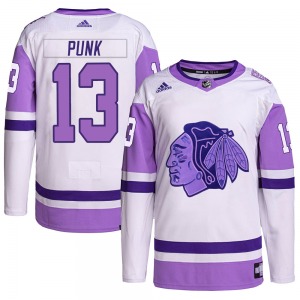 Youth CM Punk Chicago Blackhawks Adidas Authentic White/Purple Hockey Fights Cancer Primegreen Jersey