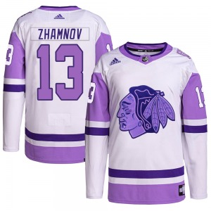 Youth Alex Zhamnov Chicago Blackhawks Adidas Authentic White/Purple Hockey Fights Cancer Primegreen Jersey