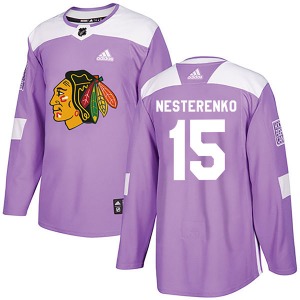 Youth Eric Nesterenko Chicago Blackhawks Adidas Authentic Purple Fights Cancer Practice Jersey