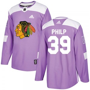 Youth Luke Philp Chicago Blackhawks Adidas Authentic Purple Fights Cancer Practice Jersey