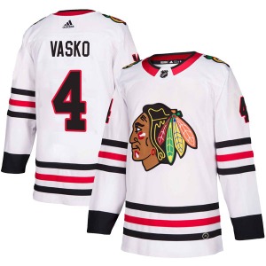 Youth Elmer Vasko Chicago Blackhawks Adidas Authentic White Away Jersey