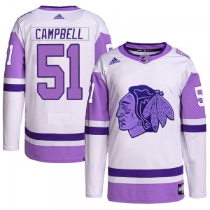 Brian Campbell Chicago Blackhawks Adidas Authentic White/Purple Hockey Fights Cancer Primegreen Jersey