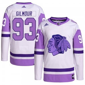 Doug Gilmour Chicago Blackhawks Adidas Authentic White/Purple Hockey Fights Cancer Primegreen Jersey