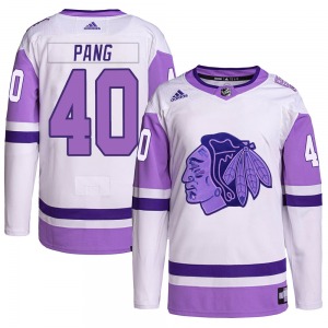 Darren Pang Chicago Blackhawks Adidas Authentic White/Purple Hockey Fights Cancer Primegreen Jersey