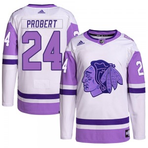 Bob Probert Chicago Blackhawks Adidas Authentic White/Purple Hockey Fights Cancer Primegreen Jersey