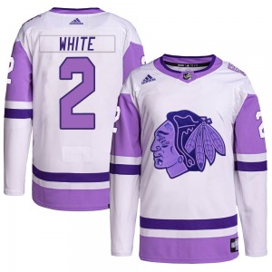 Bill White Chicago Blackhawks Adidas Authentic White/Purple Hockey Fights Cancer Primegreen Jersey