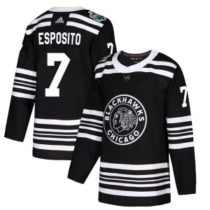 Youth Phil Esposito Chicago Blackhawks Adidas Authentic Black 2019 Winter Classic Jersey