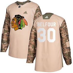 Youth ED Belfour Chicago Blackhawks Adidas Authentic Camo Veterans Day Practice Jersey