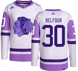 ED Belfour Chicago Blackhawks Adidas Authentic Hockey Fights Cancer Jersey