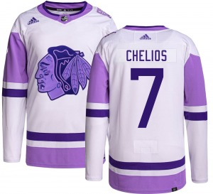 Chris Chelios Chicago Blackhawks Adidas Authentic Hockey Fights Cancer Jersey