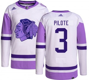 Pierre Pilote Chicago Blackhawks Adidas Authentic Hockey Fights Cancer Jersey