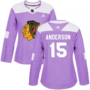 Women's Joey Anderson Chicago Blackhawks Adidas Authentic Purple Fights Cancer Practice Jersey