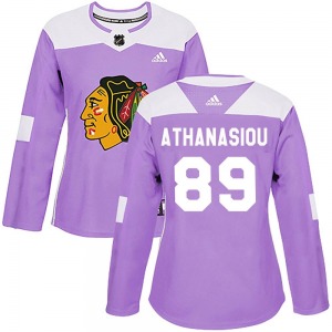 Women's Andreas Athanasiou Chicago Blackhawks Adidas Authentic Purple Fights Cancer Practice Jersey