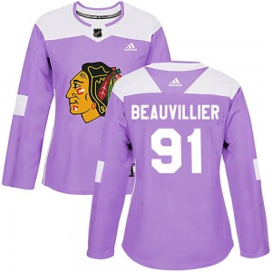 Women's Anthony Beauvillier Chicago Blackhawks Adidas Authentic Purple Fights Cancer Practice Jersey