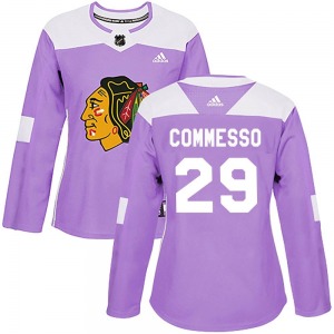 Women's Drew Commesso Chicago Blackhawks Adidas Authentic Purple Fights Cancer Practice Jersey