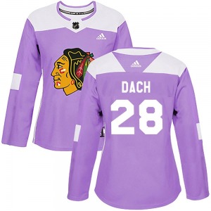 Women's Colton Dach Chicago Blackhawks Adidas Authentic Purple Fights Cancer Practice Jersey