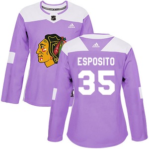 Women's Tony Esposito Chicago Blackhawks Adidas Authentic Purple Fights Cancer Practice Jersey