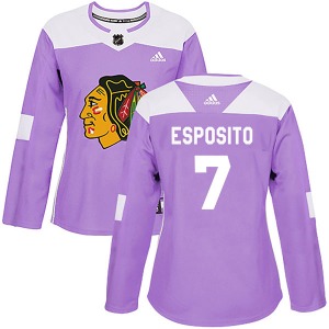 Women's Phil Esposito Chicago Blackhawks Adidas Authentic Purple Fights Cancer Practice Jersey