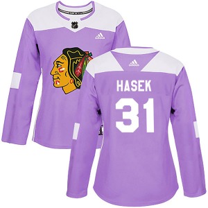 Women's Dominik Hasek Chicago Blackhawks Adidas Authentic Purple Fights Cancer Practice Jersey