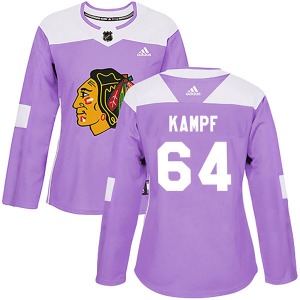 Women's David Kampf Chicago Blackhawks Adidas Authentic Purple Fights Cancer Practice Jersey