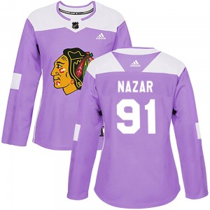 Women's Frank Nazar Chicago Blackhawks Adidas Authentic Purple Fights Cancer Practice Jersey